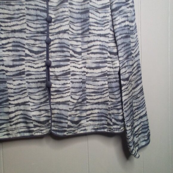 Adrianna Papell Blazer Jacket 6 Lightweight Button Up Tan Gray Patterned Silk - Picture 6 of 14